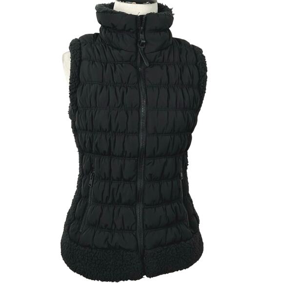 Calvin Klein Women Performance Puffer Vest Jacket Outdoors Sherpa Black Medium - Picture 1 of 8